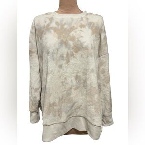 SO Tie-Dye Plush Fleece Oversized Crewneck Sweatshirt Beige Cozy Size Medium